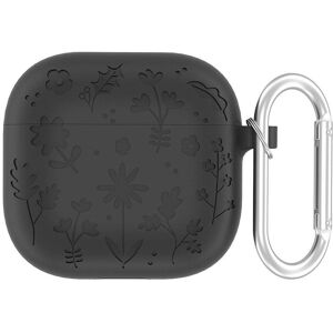 MOBILCOVERS.DK Apple AirPods (4. gen.) Silikone Cover m. Karabinhage og Blomsterdesign - Sort