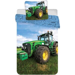 Licens Traktor sengetøj 140x200 cm - Vendbart sengesæt med en grøn traktor - 100% blødt bomulds sengelinned