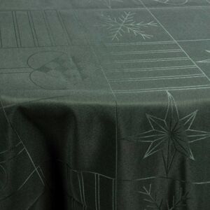 Nordstrand Home Rund juledug - Ø230 cm - Grøn med hjerter og stjerner - Jacquardvævet borddug - Eksklusiv dug