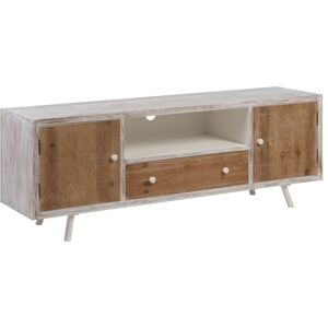 LolaHome Mueble TV tallado de madera de abeto blanco y natural