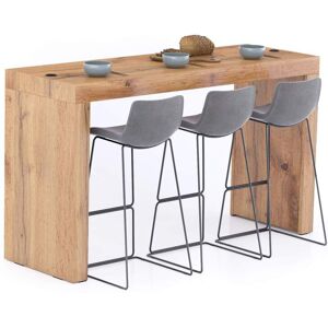 Mobili Fiver Mesa alta Evolution 180x60, Madera Rustica con dos patas y cargador inalámbrico