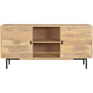 Miliboo Aparador de 2 puertas de madera maciza de mango y metal negro 168 cm JUDE