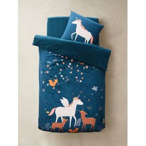 VERTBAUDET Conjunto de funda nórdica + funda de almohada infantil Bosque encantado azul oscuro liso con motivos