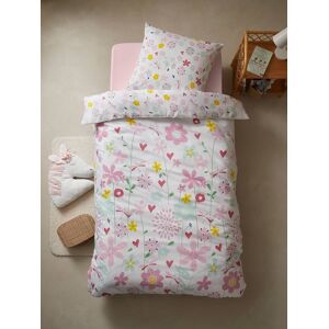 VERTBAUDET Conjunto funda nórdica + funda de almohada infantil FLORES Y ALAS blanco claro liso con motivos