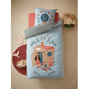 VERTBAUDET Conjunto de funda nórdica + funda de almohada infantil GIPSY ROULOTTE azul medio liso con motivos