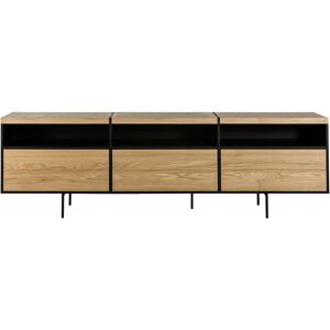 Hellin Meuble TV bas moderne en bois et métal 3 portes L220 Marron 220x65x42cm