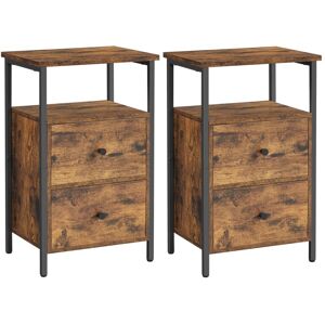 VASAGLE Lot de 2 tables de chevet 2 tiroirs style industriel marron rustique Marron 38x60x28cm