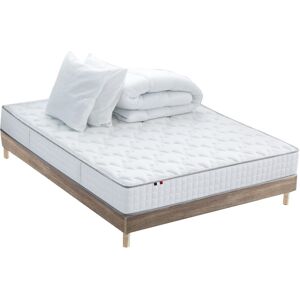 Idliterie Ensemble Matelas Ressort + Sommier Kit + couette + Oreiller 140x190 Beige 190x48x140cm