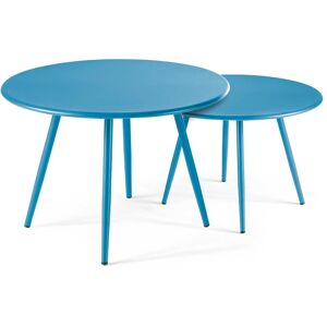 Oviala Lot de 2 tables basses de jardin en acier bleu pacific Bleu 0x34cm