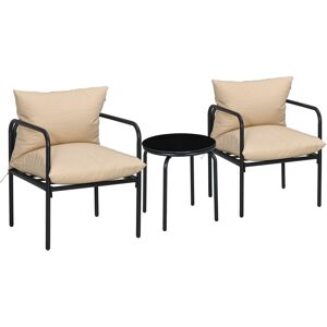 Outsunny Ensemble salon de jardin 2 places 3 pièces avec coussins beige Beige 58x66x58cm