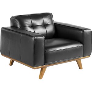 Angel Cerda Fauteuil en cuir noir et pieds en bois Noir 95x78x112cm