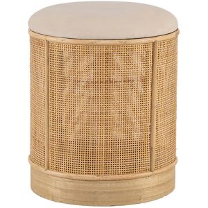 Nordlys Pouf en velours beige et rotin Beige 35x44x35cm