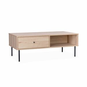 sweeek Table basse décor bois rainuré Beige 59x41x59cm