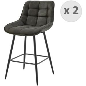 Moloo Fauteuil de bar vintage en microfibre Ebène et métal noir (x2) Gris 56x93x52cm