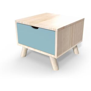 ABC MEUBLES Table de chevet Scandinave bois Viking + tiroir - Vernis naturel/Bleu Pastel - / - Vernis naturel/Bleu Pastel