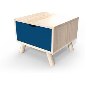 ABC MEUBLES Table de chevet Scandinave bois Viking + tiroir - Vernis naturel/Bleu pétrole - / - Vernis naturel/Bleu pétrole