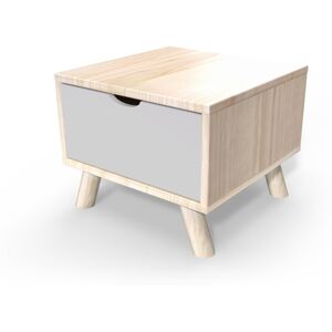 ABC MEUBLES Table de chevet Scandinave bois Viking + tiroir - Vernis naturel/Gris souris - / - Vernis naturel/Gris souris