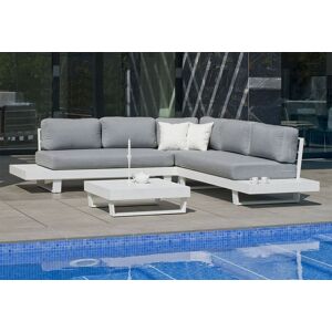 Hevea Salon de Jardin en Aluminium Anastacia Blanc + coussins gris Marinland