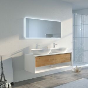 Distribain Meuble salle de bain BELLANO 1400 Bois naturel et Blanc