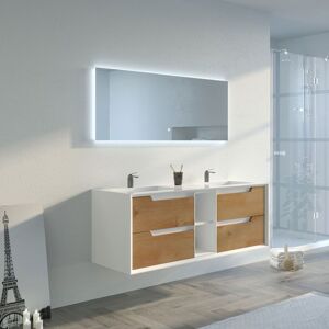 Distribain Meuble salle de bain LAZZARO 1400 Bois naturel et Blanc