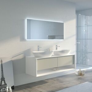 Distribain Meuble salle de bain BELLANO 1400 Beige galet et Blanc