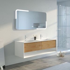 Distribain Meuble salle de bain PORTOFINO 1400 Blanc et Bois Naturel