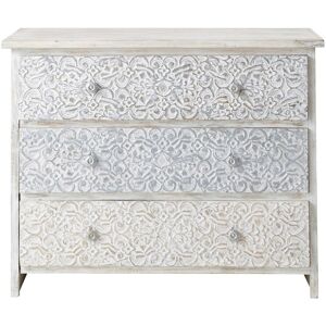 Maisons du Monde Commode indienne sculptée en manguier massif blanche L 100 cm