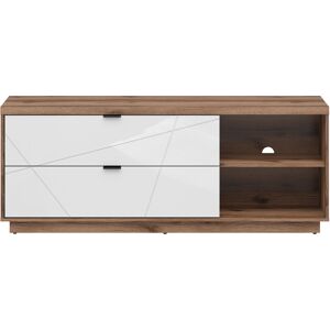 Petits meubles Meuble TV 2 tiroirs 156 cm stratifiés blanc et bois