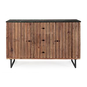 Hellin Buffet en bois d'acacia et marbre noir 2 portes 3 tiroirs L120