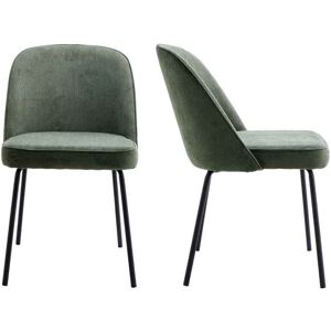 Homifab Lot de 2 chaises de salon en velours côtelé vert, piètement noir