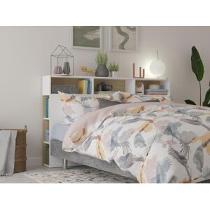 Vente-unique Tête de lit avec rangements NASTIA - 160 cm - Blanc et chêne