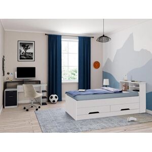 Vente-unique Lit BORIS avec tiroirs et rangements - coloris : blanc - 90 x 190 cm + matelas