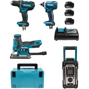 Pack 4 outils 18 V (DDF482 + DTD152 + DJV185Z + DMR116) + 3 batteries 5 Ah + chargeur coffret MAKPAC MAKITA LOT0335