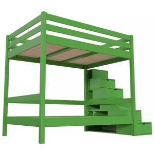 ABC MEUBLES Lit superposé 4 personnes adultes bois escalier cube Sylvia - 140x200 - Vert