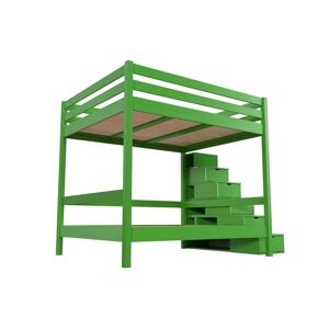 ABC MEUBLES Lit superposé 4 personnes adultes bois escalier cube Sylvia - 160x200 - Vert