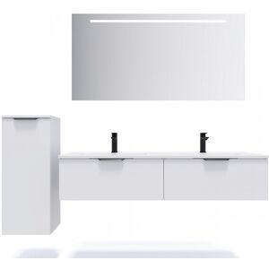 HOMIFAB Meuble de salle de bain suspendu double vasque intégrée 140cm 2 tiroirs Blanc - Soho