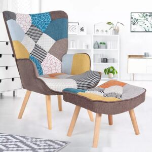 IDMarket Fauteuil scandinave multicolore avec repose pieds