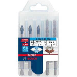 Bosch Coffret mixte de 5 forets EXPERT HEX-9 HardCeramic 6 mm, 5 pieces 2608900596