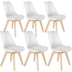 tectake 6 Chaises de Salle à Manger FRÉDÉRIQUE Style Scandinave Pieds en Bois Massif Design Moderne - blanc -403816