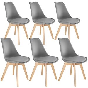 tectake 6 Chaises de Salle à Manger FRÉDÉRIQUE Style Scandinave Pieds en Bois Massif Design Moderne - gris -403818