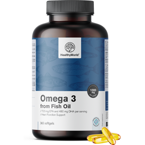 Healthy World Oméga-3 1000 mg – huile de poisson, 365 gélules molles