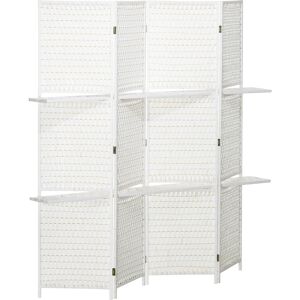 HOMCOM Paravent intérieur Séparateur de pièce 4 panneaux pliables raccordés 3 étagères style contemporain avec apparence tressée blanc