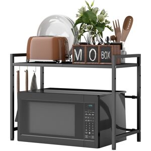 HOMCOM Étagère à micro-ondes extensible à 2 niveaux avec 3 crochets et cadre en métal, noir