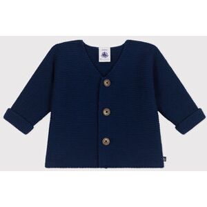 Cardigan bébé tricot point mousse en coton Petit Bateau - Bleu Medieval - Taille 6 mois
