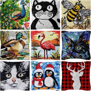Nicediy Flamingo pingouin loquet crochet tapis Kits oreiller Smyrna paquet tapis broderie loquet crochet Kit bricolage point de croix oreiller Knooppakket