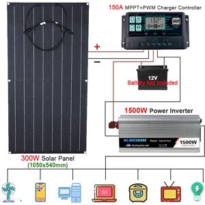 luxuglow Système d'énergie solaire 1500W, Kit d'onduleur 110/220V, panneau solaire 300W, chargeur de