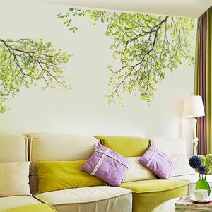 DEOWUU Autocollants muraux branche d'arbre à feuilles vertes, pour bureau, boutique, salon, chambre à coucher, décoration de la maison, plantes naturelles, autocollants muraux
