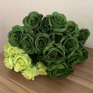 NONE Bouquet de Roses artificielles à 9 têtes, fleur verte claire, vert foncé, fausse Rose, décoration de maison, mariage