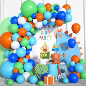 Aucun Arche de ballons de dinosaure pour anniversaire de garçon, décorations de fête préChristophe, décor intérieur extérieur, fournitures de décoration de fête, bleu vert et orange, 113 pièces