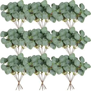 Aucun Tiges d'eucalyptus artificielles, 100 pièces, fausses feuilles vertes, plante d'eucalyptus pour Arrangement Floral, décor de feuilles vertes